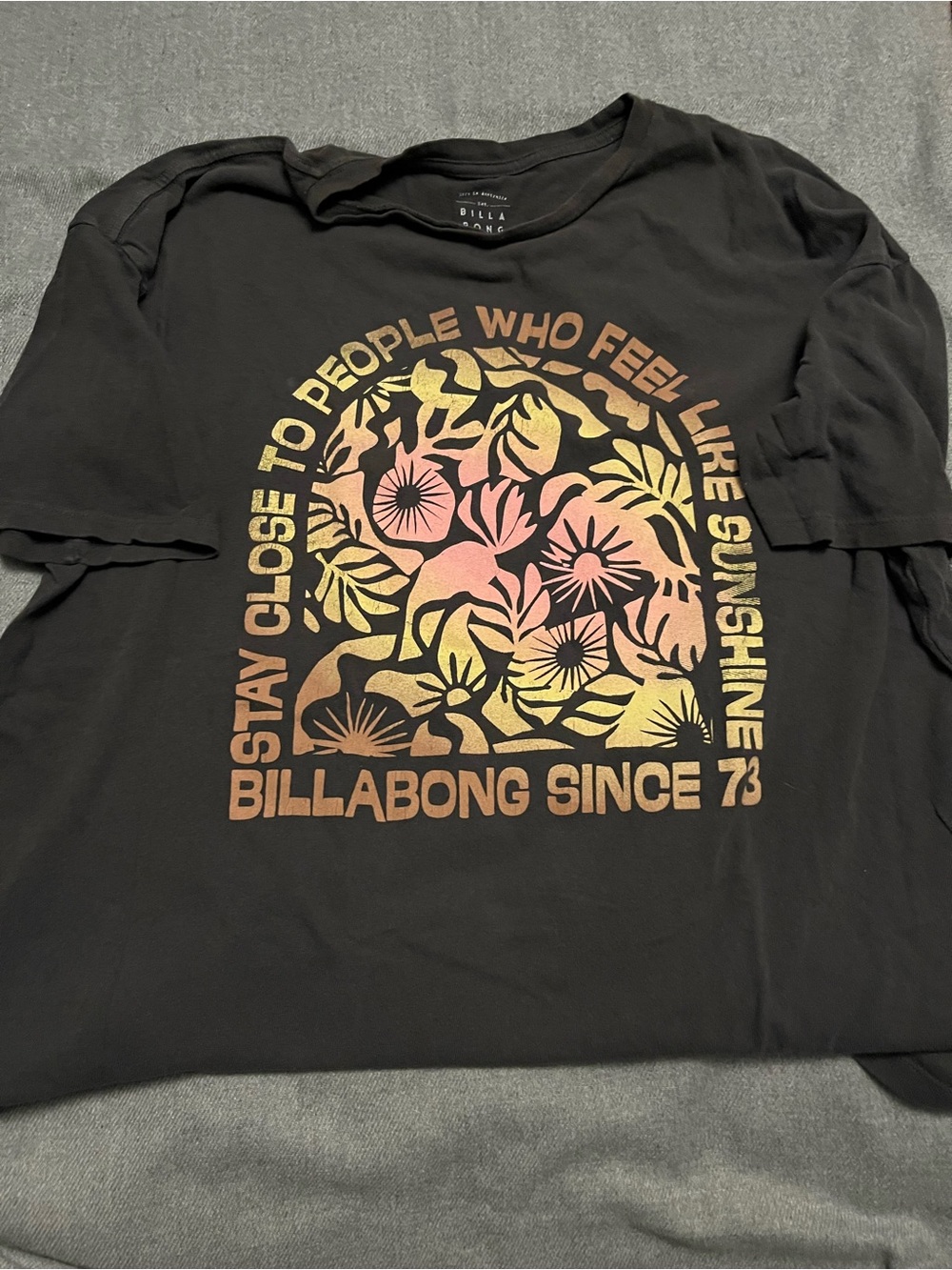 Billabong Black Tee with Faded Gold Print
